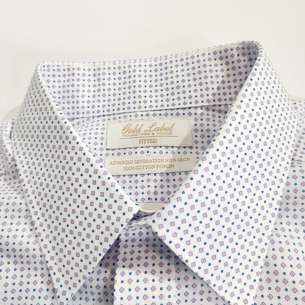 Roundtree Yorke Gold Label Men's Shirt Size 17 34 White Lilac Fitted Poplin 59 - Picture 10 of 13